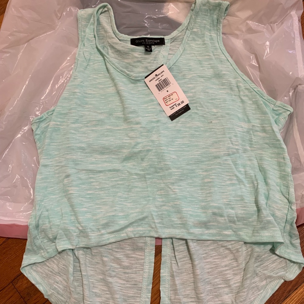 Green Envelope mint open back cropped tank